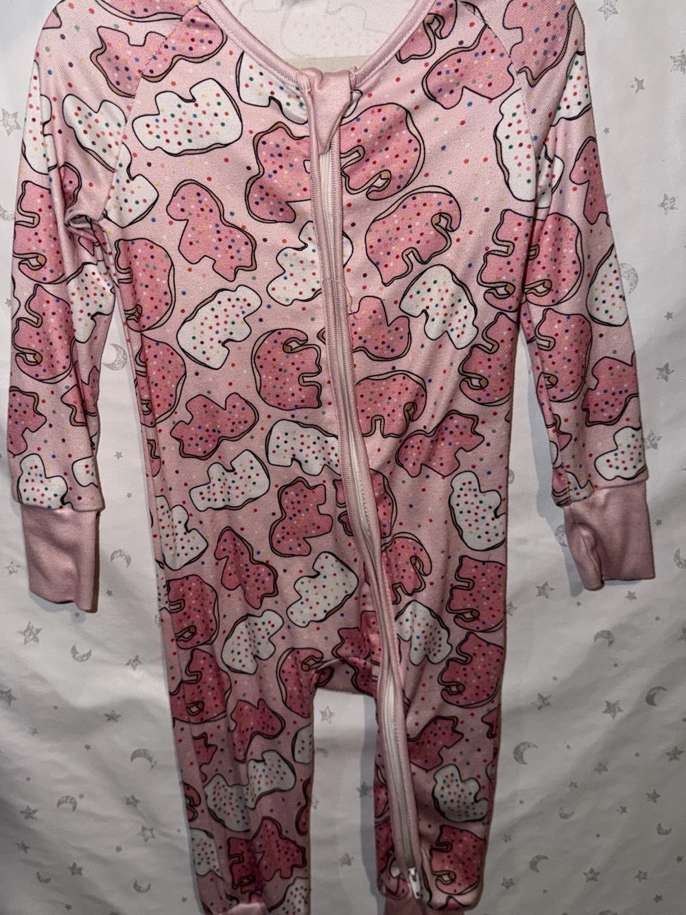 Kids Pink Printed One-Piece Zipper Pajamas